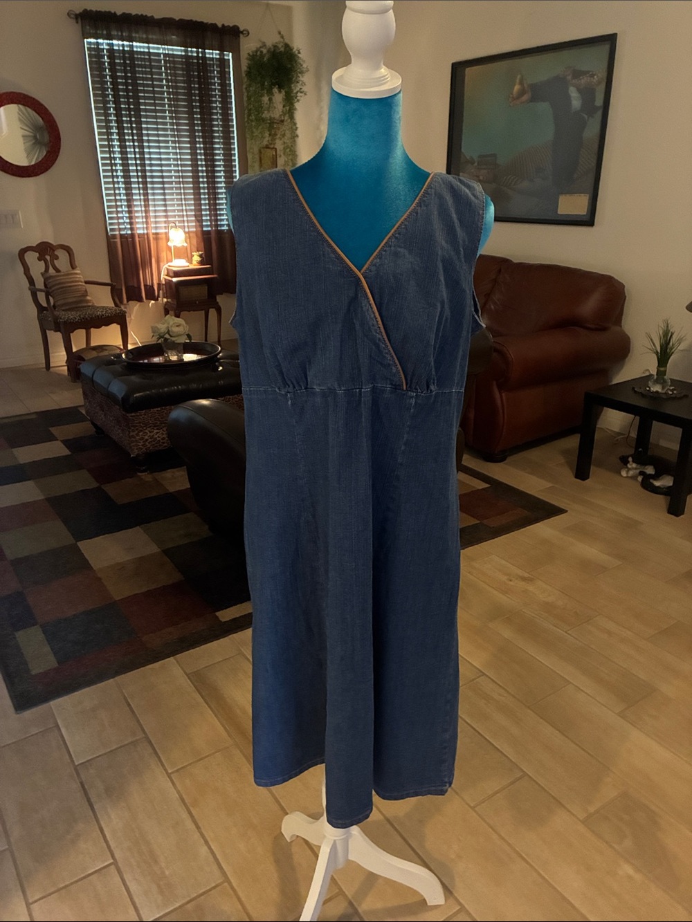 Faded Glory Blue Denim V-Neck Sleeveless Dress